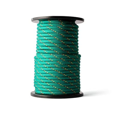 SNURO Corde Polypropylène (8mm, 50m, Vert avec Rouge et Jaune) - Corde tressée légère et Polyvalente pour l'extérieur, la Survie et Le Jardin - Pas pour l'escalade! - Charge de Rupture 918kg