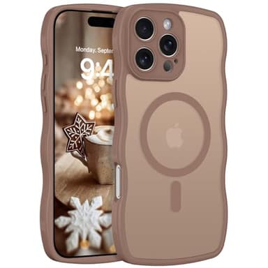 GaoBao Coque pour iPhone iPhone 16 Pro Max 6.9'' Compatible avec MagSafe Forme de Cadre Ondulé Magnétique Étui Translucide Mat Arrière Housse Fine Antichoc Dos Anti Rayures, Brun