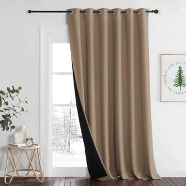 PONY DANCE Rideaux Occultant - Rideau Grand Largeur Isolation Phonique Anti Froid à Oeillets Isolant Lumineux Tissu Lourd dans Noir Complet, Taupe Marron, L200 x H245 cm, Lot de 1