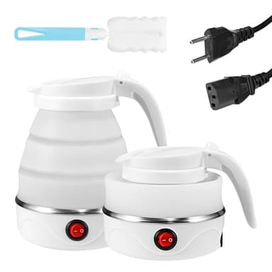 Bouilloire Pliable,600ml Mini pliable Voyage Silicone 5 Min Ébullition Blanc Portable électrique Pour Camping,Voyage,Bureau,l'Extérieur