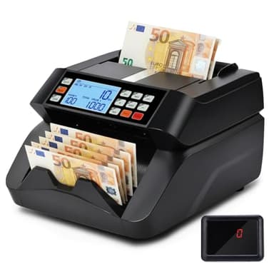 Compteuse de Billets Professionnelle Machine a Compter les Billets, Détection UV/MG/IR/MT, 1000 Billets/Min, Machine Compte Billet Affichage LCD 3,5” et Écran LED Externe, Mode Addition, Valeur et Lot