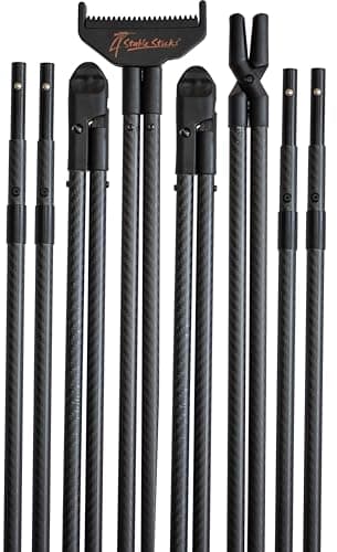 4 STABLE STICKS - Modèle Ultimate Carbon - Canne de Pirsch et tir à Longue Distance - Stabilité optimale - Démontable/Ajustable - Tirs Debout, à Genoux et Assis-Ultra Légère, Résistante - 100% Carbon