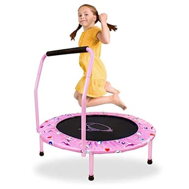 Trampoline pour Enfants Ø 96 cm,Mini Trampoline Pliable pour Tout-Petits avec Poignée de Sécurité,Housse de Protection,Tapis de Saut,Intérieur/Extérieur,Rond Rebondissant,Meilleur Cadeau