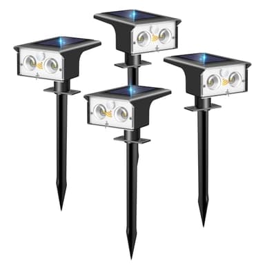 btfarm Lot de 4 Lampe Solaire Exterieur Detecteur de Mouvement, 6500K Lumiere Extérieur Puissant, 3 Modes Spot Solaire IP65 Étanche Eclairage, Projecteur Solaire pour Jardin Chemins Blanc Froid