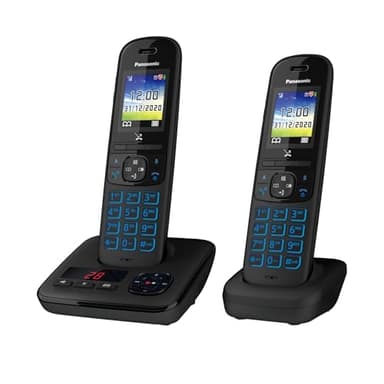 Panasonic KX-TGH722FRB DECT Téléphone Numérique Sans Fil avec Répondeur Numérique, Base et 2 Combinés, Mains Libres, Identification de l'Appelant, Blocage des Appels Indésirables, LCD Couleur, Noir