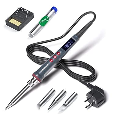 HANDSKIT Fer à souder 220V 200W avec écran LED, température réglable 180°C-480°C, 3 pointes, support mini, fil de soudure, calibration, fonction mémoire, bascule °C/°F, outils soudage électronique
