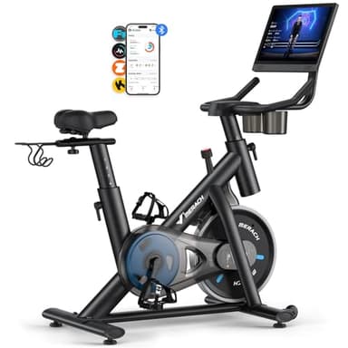 MERACH Vélo d'Appartement avec Écran Connecté, Vélo de Fitness Silencieux avec Résistance Magnétique, Siège Confortable, Application Exclusive, Charge Maximale 136 kg