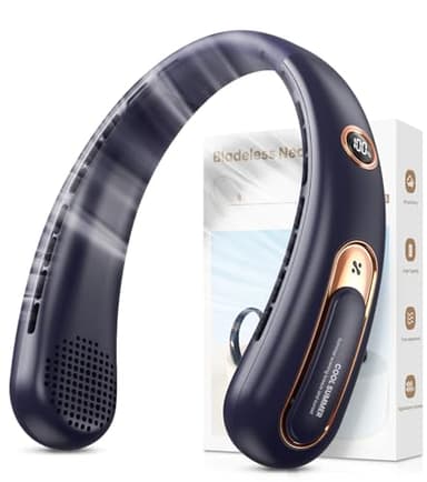 Ventilateur de Cou Portable, Ventilateur USB Rechargeable 4000mAh Max 15H, Ventilateur Silencieux sans Pale, 3 Vitesses et Affichage LED, Petit Ventilo Puissant 360°, pour Bureau Sport Voyage Camping