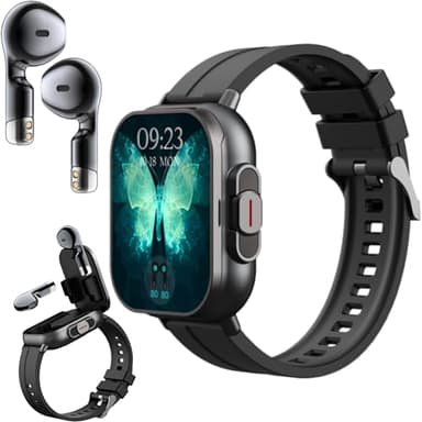 Bewinner Montre Intelligente avec écouteurs – Design Innovant 2 en 1, écran 2,01 Pouces, Bracelet en Silicone, Casque sans Fil, Montre de Suivi de la Condition Physique pour iOS et Android (Noir)