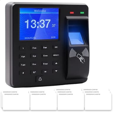 Bekasa Pointeuse Horaire Personnel, Badgeuse d'entreprise avec Empreintes, 10 RFID et Codes PIN Badgeuse Pointeuse Entreprise 1000 Empreintes Digitales Machine de Présence pour le Bureau