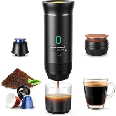 Yospinber Cafetière Portable 3 en 1, Cafetiere Rechargeable Expresso Machine a Cafe compatible avec capsules Ness-preso, Dolce-Gusto et café moulu, pour Bureau, Maison, Voyage