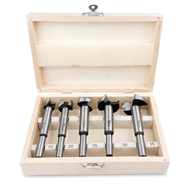 Luazvilkpsar 5 Pièces Mèche Forstner Ø 15/20/25/30/35 mm, Mèche Bois, Menuiserie Aléseuse avec Pointe de Centrage, Forets à Bois Tige Ronde avec Boîte de Rangement, pour Bois Dur et Tendre