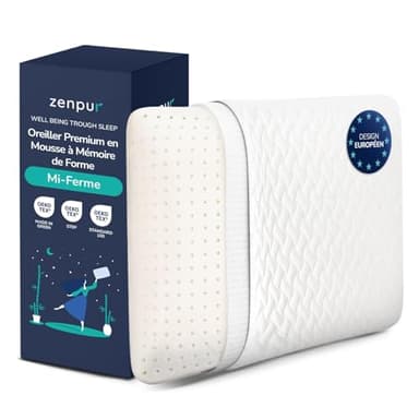 ZenPur Oreiller Cervical Mémoire de Forme 40x60 - Coussin Ergonomique Anti-Douleurs Cervicales - Mi-Ferme, Housse Bambou Premium, Certifié Oeko-TEX
