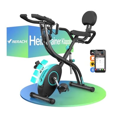 MERACH 4 en 1 Vélo D’Appartement Pliable, Velo d Appartement avec Moniteur LCD et Mesure du Pouls, Vélos de Fitness Magnétique Avec 16 Niveaux Résistance Magnétique & Coussin de Siège Confortable