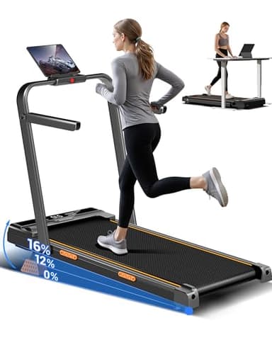 CURSOR Tapis de course pliable inclinable 16%, 10KM/H Tapis de Marche Pliable Inclinable, Avec Affichage LED, Télécommande, 3.0HP Treadmill Walking Pad, 4 en 1 Tapis de Marche Bureau, 136KG Max Charge