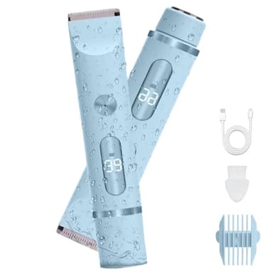 XkuiHF 2 in 1 Rasoir Electrique Femme, Tondeuse Femme Intime, IPX7 Étanche Rasoir Femme, utilisation humide et sèche pour le visage, les aisselles, les jambes (Bleu)