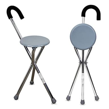 Mobiclinic, Canne de Marche avec siège, Jusqu'à 90 kg, Gloria, Marque européenne, Pliable, Aluminium, Tripode, Embouts antidérapants, Orthopédique, Poignée Ergonomique, Gris