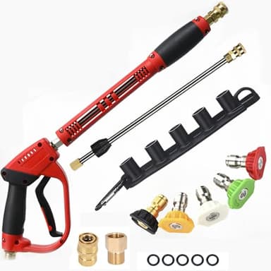 Lance Nettoyeur Haute Pression,Pistolet Nettoyeur Haute Pression,Pistolet Haute Pression,5000 psi Pistolet de nettoyage haute pression avec rallonge de rechange,5 embouts, Pour lavage des voitures