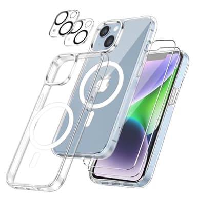 Czyoa Coque Magnétique pour iPhone 14 avec 2 Pièces Verre Trempé Protection Écran + 2 Protections pour caméras, Anti-Rayures, Anti-Dérapante, Etui de Transparent TPU Protection iPhone 14
