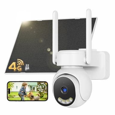 Tical 4G LTE Caméra Surveillance Solaire avec Carte Sim, AOV 24/7 Enregistrement, 2K Caméra Solaire 4G avec 12000mAh Batterie 7.5W Panneau Solaire, 360°, Suivi par IA, 30M Détection Humaine