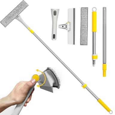 JEHONN Raclette Vitre Professionnel, Perche Telescopique Nettoyage, 49.6 inches Window Cleaner avec Squeegee Silicone et Brosse en Microfibres pour Murs Voiture Maison Cuisine