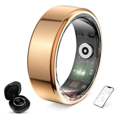 UouNeaCo Bague Connectée Smart Ring pour Femme et Homme, Tracker Fitness avec Moniteur Fréquence Cardiaque, Sommeil, 100+ Sports, Podomètre, Étanche IP68, sans Abonnement pour iOS/Android (Doré, 9)