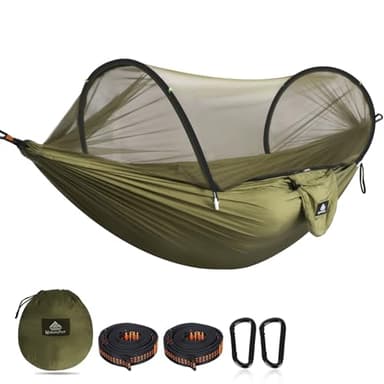 NATUREFUN Hamac de camping ultra-léger Hamac en filet anti-moustiques | Capacité de charge de 300 kg, nylon de parachute respirant à séchage rapide | 2 mousquetons haut de gamme, 2 x élingues en nylon