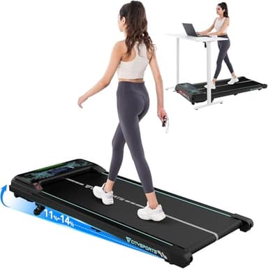 CITYSPORTS Tapis de Course Électrique Inclinable 11–14%, Tapis Roulant Silencieux 1–6 km/h, Écran LED, avec Télécommande, Tapis de Marche pour la Maison et Le Bureau (Green)