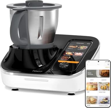 TOKIT C2 AI Robot Cuisine Multifonction Robot Patissier 21 Modes de Cuisine 7 Pouces Ecran Tactil Guide de Recettes, Pré-nettoyage, Hachoir, Presse-agrumes, Mixeur etc