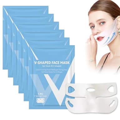 Masque de Levage V Line Masque pour le Menton, Réducteur de Double Menton, Bande en forme de V pour Raffermir et Resserrer le Contour du Visage, 6 pièces