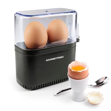 GOURMETmaxx Cuisinier à œufs pour 2 œufs | Egg Cooker électrique à économie d'énergie | Oeufs parfaits pour le petit déjeuner | Avec bol doseur & oeuf-pick | Design compact & sans BPA [Noir]