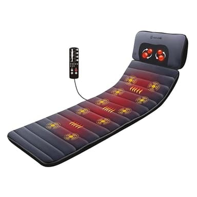 Comfier Tapis de Massage Chauffant, Matelas de Massage complet du Corps avec oreiller de Massage Shiatsu Détachable pour le cou, 10 moteurs Vibrants, 4 coussin Chauffant, pour dos&épaules