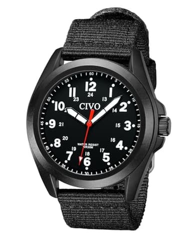 CIVO Montre Homme Militaire Noir: Sport Etanche - Montre Bracelet Nylon Simple Analogique Quartz