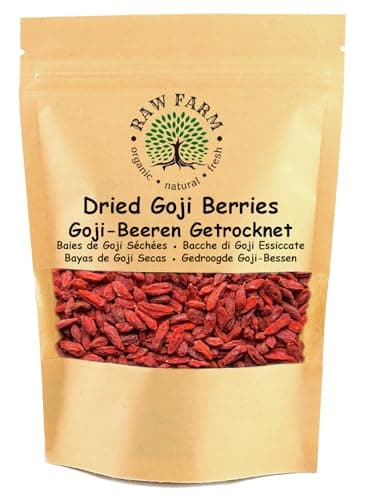 Raw Farm – Baies de Goji 1 kg – Fruits entiers séchés au soleil – Sans additifs – Naturellement sucrées – Riche en antioxydants – Idéales pour snacks, muesli, pâtisserie, smoothies