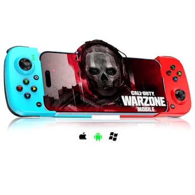 Manette de jeu sans fil pour iPhone/iPad/iOS/Android/Samsung/PC, avec bouton arrière, extensible, Bluetooth 5.0 à faible latence, lecture directe pour CODM, Diablo Immortal bleu et rouge