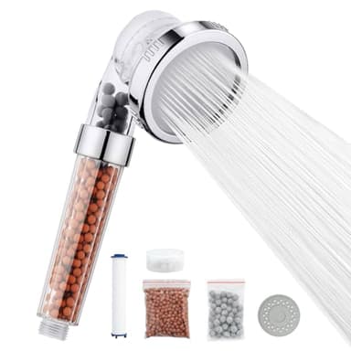 Ibergrif Pommeau de Douche 3 Modes, Haute Pression et Filtration Anticalcaire, Économiseur d'Eau avec Filtre Remplaçable en Coton PP, Douche Puissante et Hygiénique pour Maison, M22025