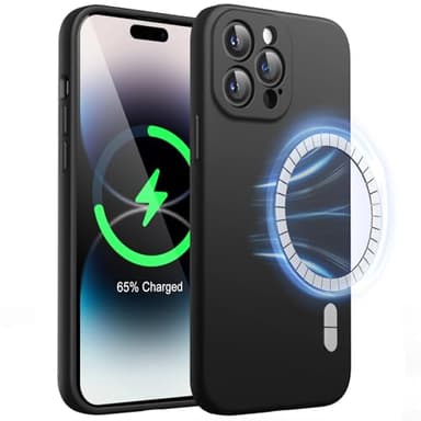 JETech Coque Silicone Magnétique pour iPhone 14 Pro Max 6,7 Pouces, Compatible avec MagSafe, Étui Housse au Protection Complète de l'Objectif de Caméra (Noir)