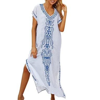 Bastwahl Robe Orientale Femme - Coton Robe Grande Taille Eté Caftan Longue Kimono Bikini Cover-Up Plage Tunique Maillot de Bain