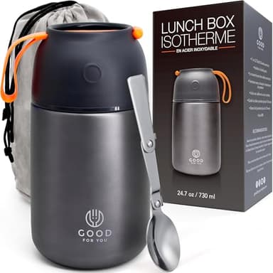 GOOD FOR YOU - Thermos alimentaire de Boîte à repas inoxydable pour repas chauds ou froids - Boîte à lunch pour école, bureau, camping - Isolation double parois avec cuillère pliable et sac