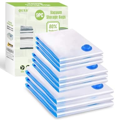 Sac Sous Vide Vetement Aspirateur 9 Pièces 3XL 80x60cm 3L 70x50cm 3M 60x40cm Housse de Rangement Réutilisable Couette Stockez Vêtements la Literie et les Bagages