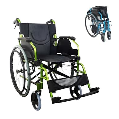 Mobiclinic®, Bolonia, Fauteuil roulant, Pliable et léger, Aluminium, Dossier divisible, Repose-pieds amovible, Pliables, Accoudoirs pliants, Pour adultes, Vert