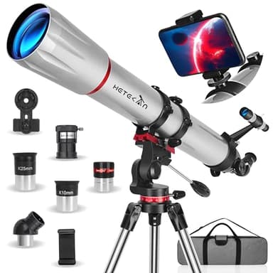 Télescope, 90mm/900mm Télescope Astronomique pour Adultes, Telescope Réfracteur Professionnel pour Enfants et Débutants, Grossissement 450x, avec Trois Oculaires et Sac de Transport