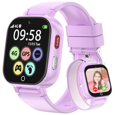Alutoria Montre Connectée Enfant-Smartwatch avec 4G GPS et Appel Vidéo Chat SOS Jeux Mode Classe Podomètre Réveil- Montre Enfants pour Filles Garçons 5-13 Ans Violet