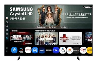 Samsung TV 43 Pouces Crystal UHD 43U8075F 4K Smart TV, Couleurs Incroyables avec Crystal Processor 4K, Écoutez Tous Les Haut-parleurs avec Q-Symphony, Données protégées Knox Security et Gaming Hub