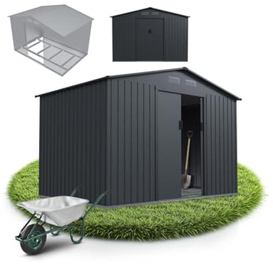 Juskys abri métallique XL – Gris foncé, résistant aux intempéries avec Cadre de Fondation, Porte coulissante & verrouillable – pour Jardin & Stockage