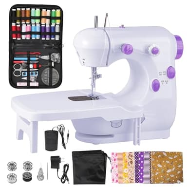 Machine à coudre facile pour débutants adultes : mini machines à coudre pour enfants avec kits de couture, pédale et table d'extension Violet