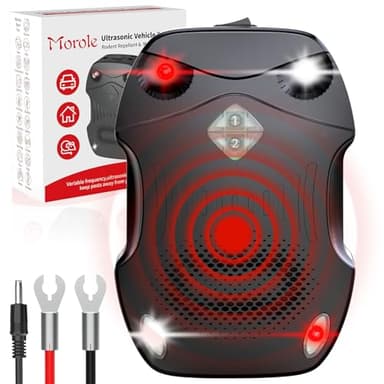 Morole 3 en 1 Ultrason Souris et Rats, Puissant Repulsif Rouris Ultrason Portable, Fonctionne sur Batterie Voiture 12V, USB ou Piles AA, Protège Voiture, Garage et Grenier contre Rongeurs et Araignées