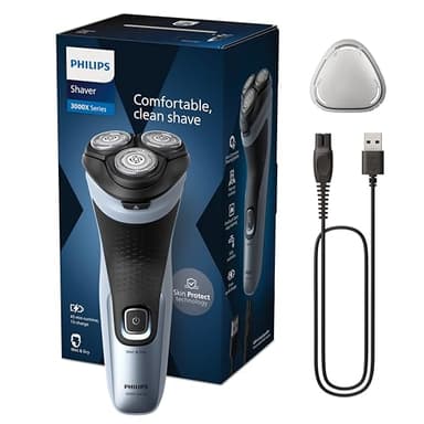 Philips Electric Shaver Series 3000x - rasoir électrique Wet & Dry pour hommes, couleur Bleu céleste, technologie SkinProtect, tondeuse rétractable, rasoir ergonomique pour hommes (modèle X3053/00)
