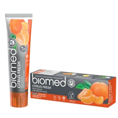 BIOMED Dentifrice Citrus Fresh pour une haleine fraîche - dentifrice sans fluor et 97% naturel - arôme orange-agrumes - sachet de 100g