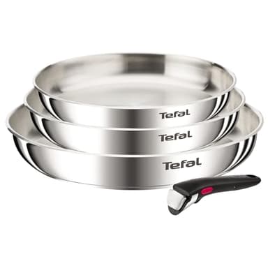 Tefal Ingenio Emotion, Batterie de cuisine, Acier inoxydable, Poêles 22/24/28cm, Poignée amovible, Design empilable, Induction, L8968445